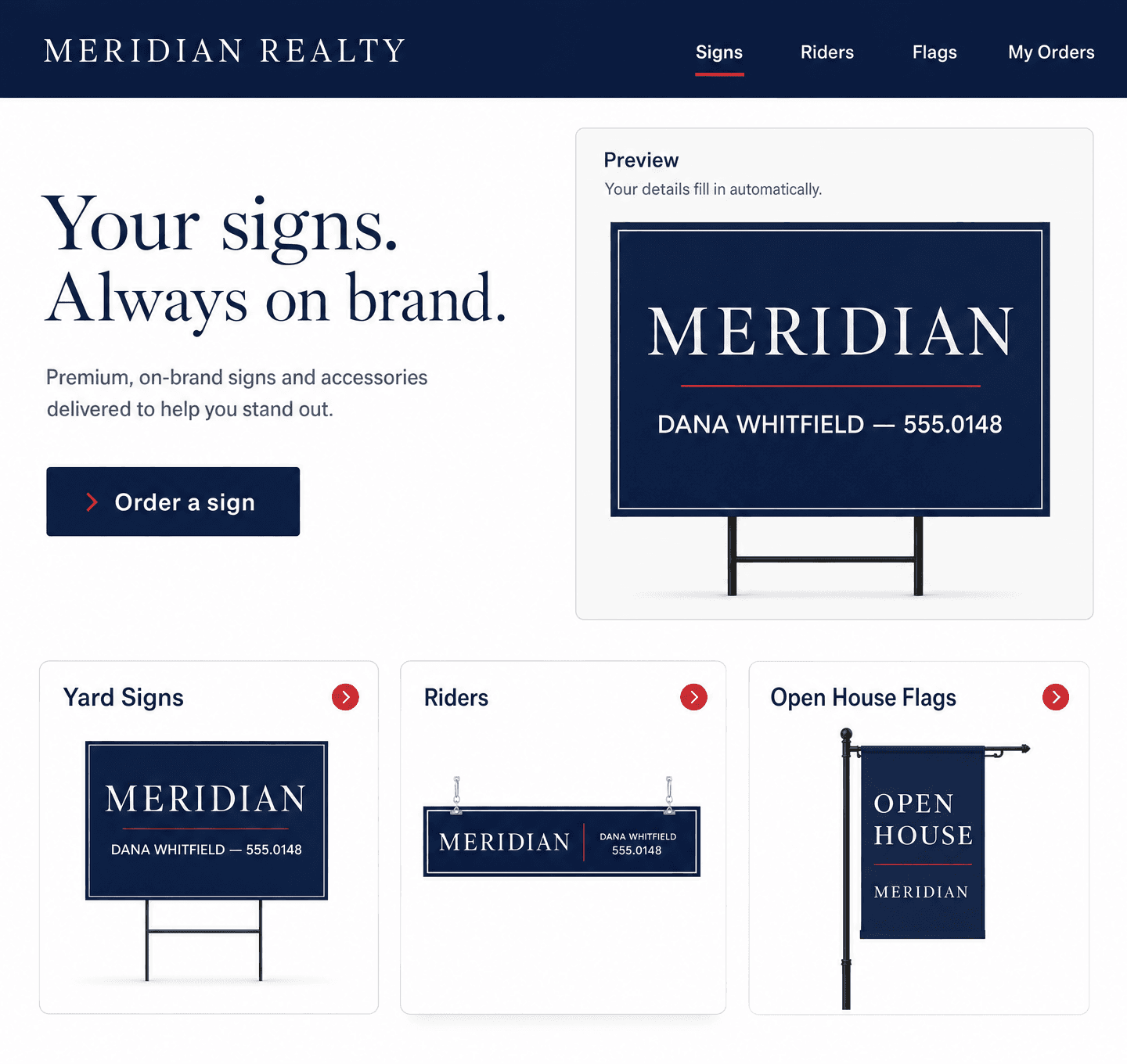 Meridian Realty storefront — agent sign portal